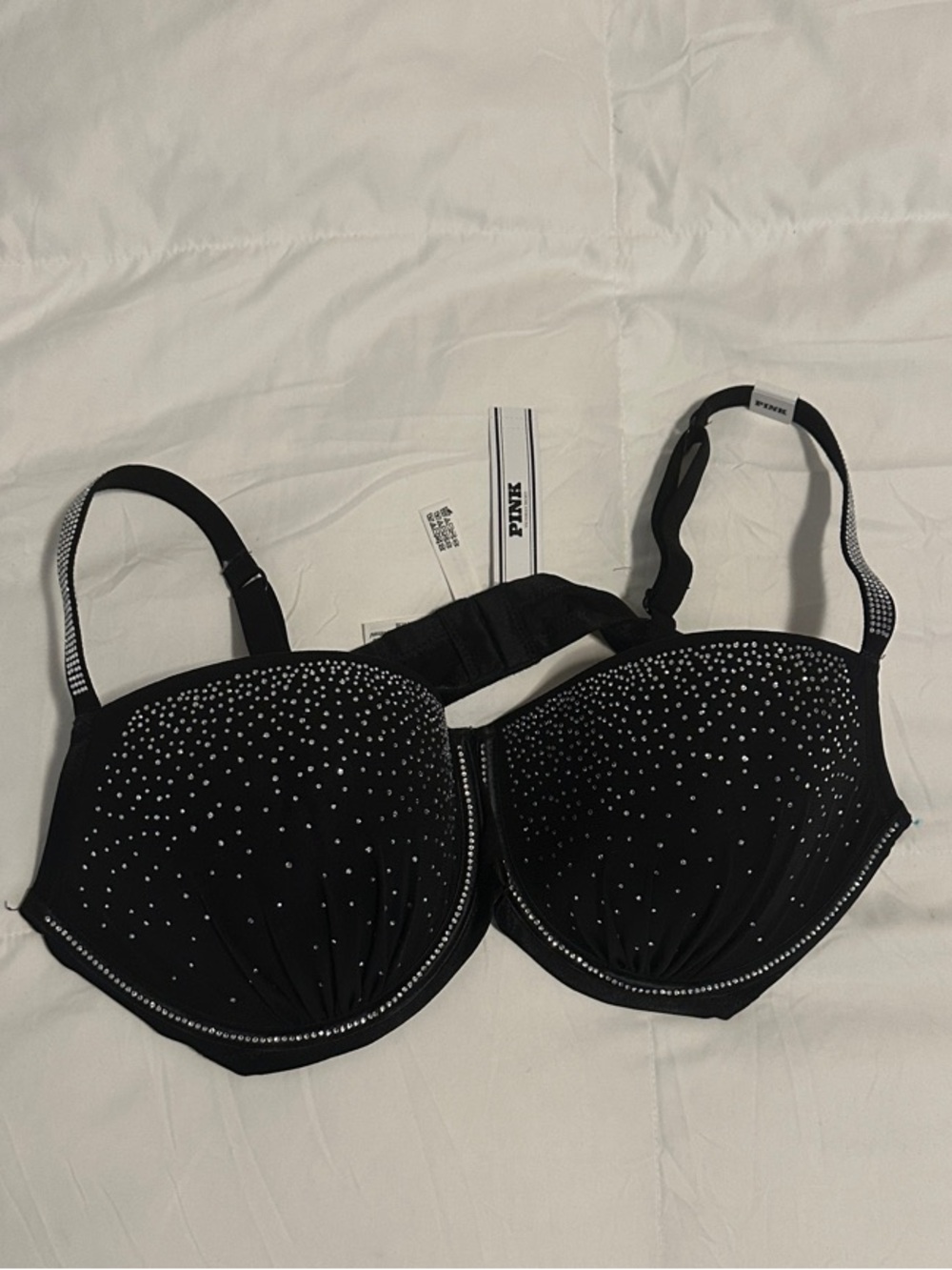 PINK Victoria's Secret Black Rhinestone Demi Bra